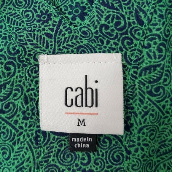 CAbi Blouse Medium Green Paisley‎ Print Bountiful Sheer Cut-Out Back Top - Picture 3 of 9